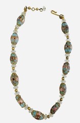 Vintage Venetian Murano Blue Wedding Cake Glass Bead Necklace 15.5”