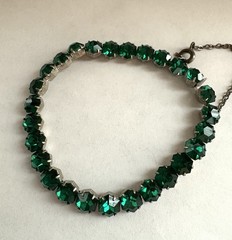 2 Sterling Silver ART DECO Christmas Red Green Hexagon Rhinestone Bracelets Sz S