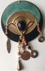 Vintage Artisan Art Deco Style Brooch Pin Dangle Beaded Statement Jewelry