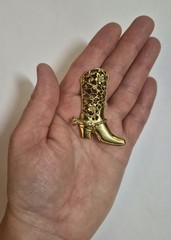 Vintage 1928 Brand Boot Brooch Pin Gold Tone Rhinestone Cowgirl Western
