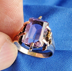 Original VINTAGE Amethyst Solid 14K ROSE GOLD DECO Engagement Ring Solitaire 7