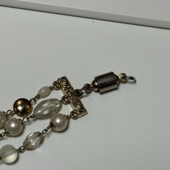 Triple Strand Beaded Bracelet With Pearl, Clear And Milky Beads