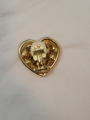 Yves Saint Laurent Gold Heart Clip-On With Pink And Red Stones