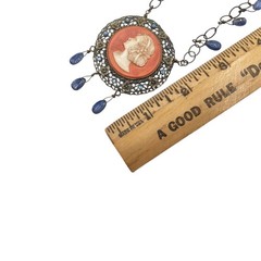 Vintage Handmade OOAK Cameo Necklace, Gemstone Dangle Statement Artisan Necklace