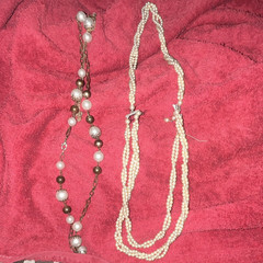 Vintage womens 2pc Mixed Lot Necklaces Multi-Strand Faux Pearl White Beaded