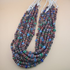 Antique Venetian MultiColor Mix Chevron Glass Beads Strands Necklace