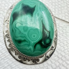 Sterling Silver & Malachite Statement Artisan Pendant Chain Necklace Handmade