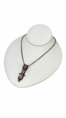 Vintage Sterling Silver 950 Pendant Necklace w/ Pink Czech Glass Stones, 20g