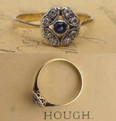 Art Deco Sapphire & Lab Created Diamond In 14k Gold Two tone Finish Target Ring