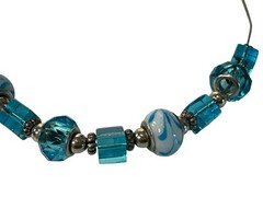Art Glass Necklace Blue & White Beads Spacers 18” Wire Lobster Clasp Boho