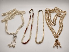 Vintage Lot of 4 Faux Pearl Necklaces Gold Tone Rice Pearls Mixed Lot