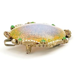 Dragons Breath Brooch Faux Garnets Seed Pearls Jade Vintage 1960s