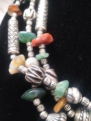 Vintage Silver Stone Necklace Beaded 3 Strand 18 inches