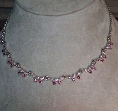 Cookie Lee Pink Crystal Tear Drops On Dainty Silver Necklace With Logo & Tags