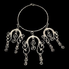 Vtg Hammered Necklace Etruscan Revival Scrollwork Choker Silver Tone Statement