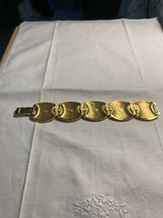 Vintage Signed Napier Black Enamel & Gold Tone Chunky Link Vintage Bracelet 8″