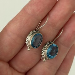 Vintage 925 Sterling Silver Genuine Blue Topaz Dangle Earrings