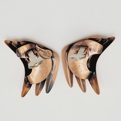 Rame Modernist Artisan Copper Fishbone Clip On Earrings Worn Distressed