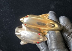 Silver and Gold Tone Dolphin Clamper Vintage Bracelet