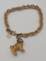 Vintage Bracelet Erwin Pearl Enamel Bulldog Pug Charm Dog Classic Luxury 90s