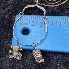 Vtg Sterling Silver Charm Holder 23 In Serpentine Chain Necklace Teddy Bear Owl