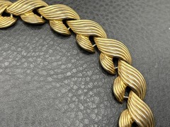 Napier 80s Signed Gold Tone Ribbed Link Necklace Vintage 17” Runway