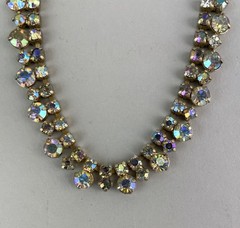 Vintage 50s Unsigned WEISS Peacock Aurora Borealis choker Necklace 15.5″