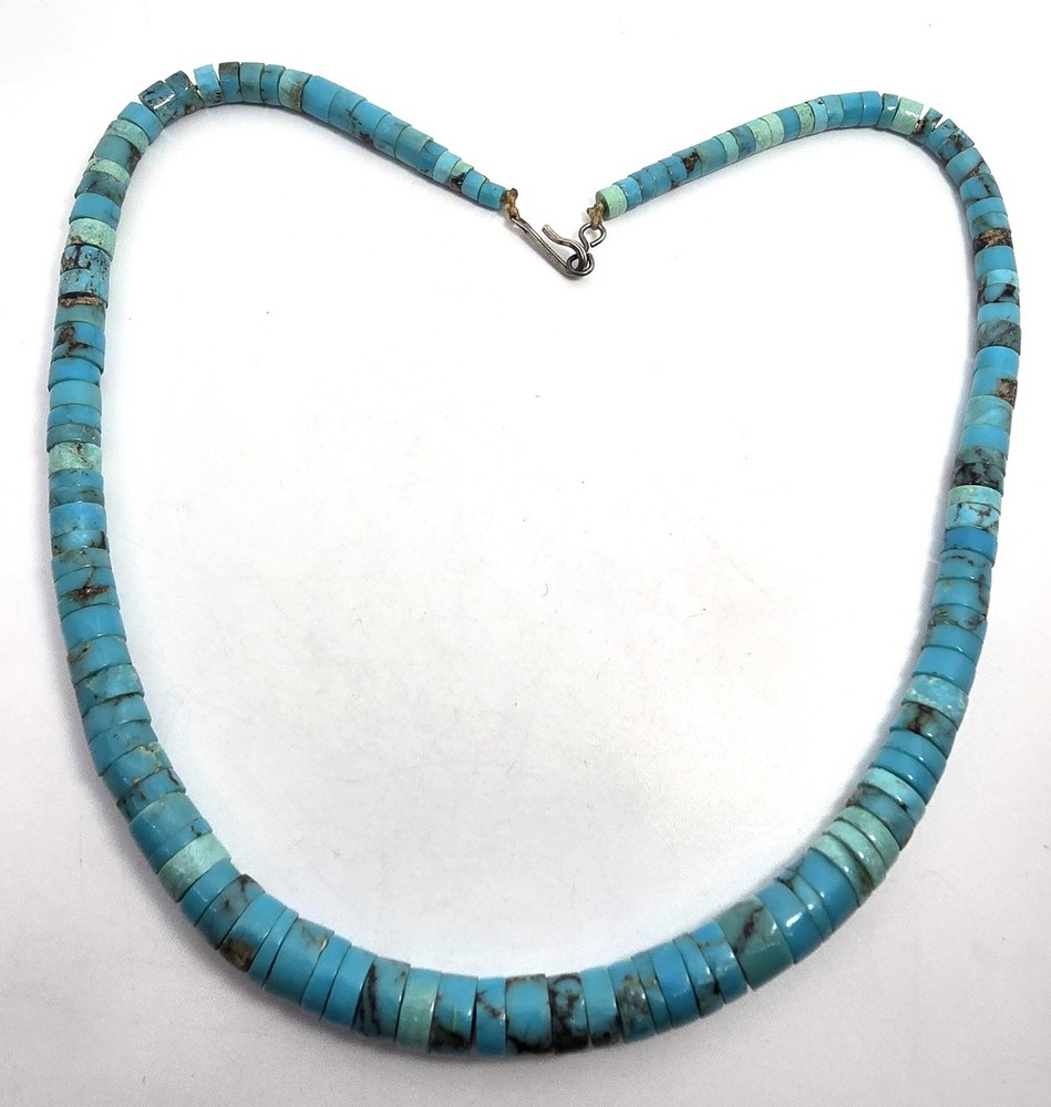 Heishi Turquoise graduated sterling silver Native American vintage necklace