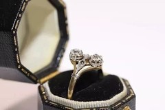 Vintage Edwardian 2CT Lab Created Diamond Ring Toi Et Moi 14K Two-Tone Gold Over