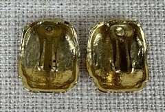 Vintage Two Sisters Medici Orange & Gold Tone Clip On Earrings Lauren & Leah 2″