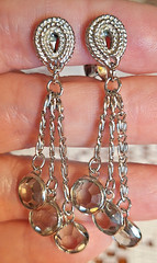 Vintage Silver-tone 3 Clear Crystal Drop Dangle Screw-Hinge-Clip On Earrings