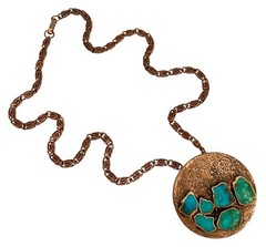 VINTAGE BELL TRADING POST Solid Copper TURQUOISE Pendant Fancy Link Necklace