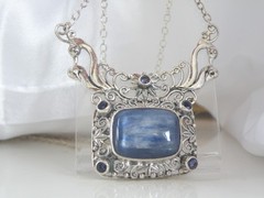 Sterling Silver 925 Natural Kyanite Iolite Art Nouveau Style Necklace 18″