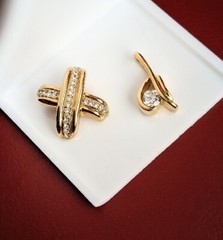 Vintage Lot of 2 Gold Tone LR Lady Remington Rhinestone Necklace PENDANT SLIDES