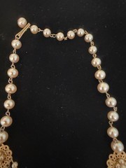 Stunning Faux (Glass) Barque Pearl Necklace 17″ ~ Vintage~Champagne Color