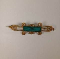 Antique Victorian Revival Turquoise Glass Bar Brooch Open C Clasp 2-1/4″