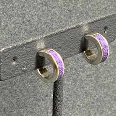 Polymer Clay Hoop Earrings 0.5 In Purple Spiral Fimo Sculpey Silver Pierced Fun
