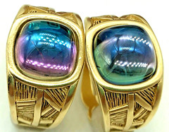 Givenchy Couture Earrings Iridescent Peacock Glass Bamboo Gold Tone Vintage Rare