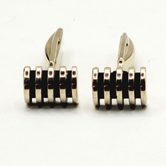 Pioneer Modernist Gold Tone & Black Industrial Style Barrel Shape Vtg Cufflinks