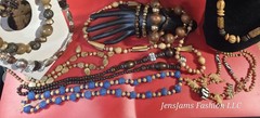 Antique Flat Mother Of Pearl Tiger Eye Gemstone Wooden Beaded Mixed Jewelry Lot