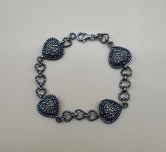 925 Sterling Silver Heart Link Chain Bracelet With Yellow Stones