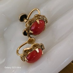 SORRENTO Coral Cabochon Earrings 1/20 12K GF Oval Bezel & Prong Set Screwback