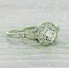 Antique Art Deco Style Round Cut Lab Created Diamond Engagement 925 Silver Ring