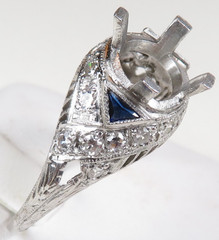 Antique Art Deco Setting Mounting Platinum Hold 6MM-8MM Ring Size 6 UK-L1/2