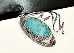 Sterling Silver 925 Abstract Turquoise Vintage Modernist Retro Pendant Handmade