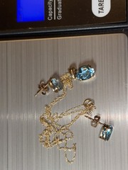 Vintage 10K Gold Blue Topaz Necklace And Matching Earrings So Pretty
