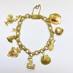 18K Yellow Gold (Stamped 80%) 9 Portugal Symbol Charms 7.25″ Bracelet 31.9g