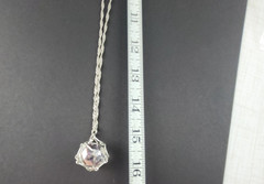 Vintage Clear Faceted Cut Crystal Pendant In Silver Tone Cage Long 30″ Necklace