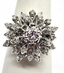 Vintage 14K White Gold 0.25CT Center Diamond Cluster Cocktail Ring Size 6 9.33gr
