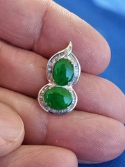 Original EARTH MINED Jadeite JADE DIAMOND Deco Pendant Medallion 18K WHITE GOLD